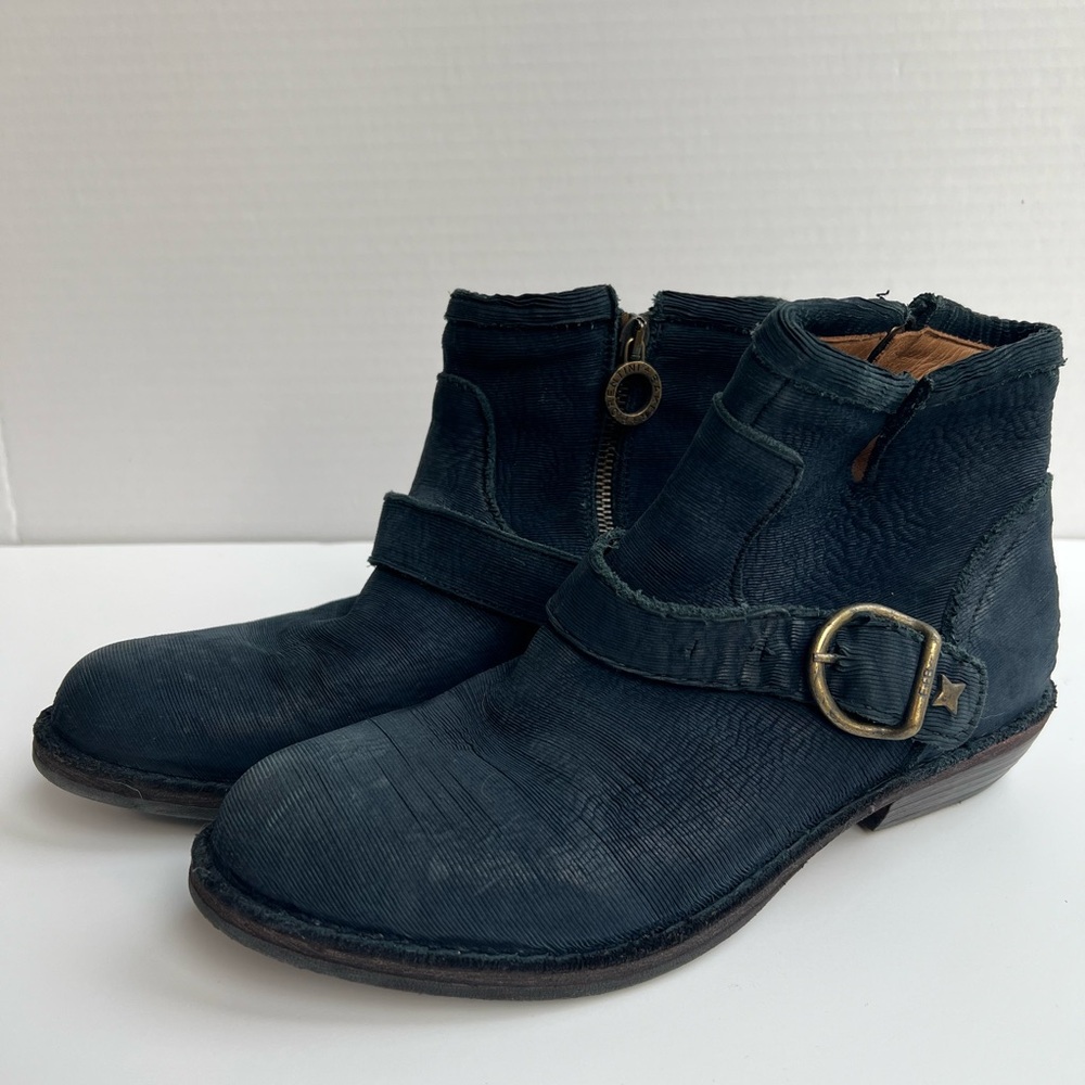 Fiorentini + Baker Navy Blue Ankle Boots Textured Suede 8 Euro 38